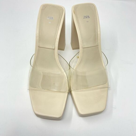 Zara Womens Square Toe Block Heels Size 38/7.5 Cream Wedding Bridesmaid Bridal - Picture 2 of 8